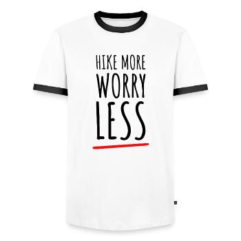 Hike More Worry Less. Hike Hiking Design - Men's Ringer Shirt - white/black - Front - AI Model Female 172 light (172cm) & AI Model Male 178 dark (178cm)