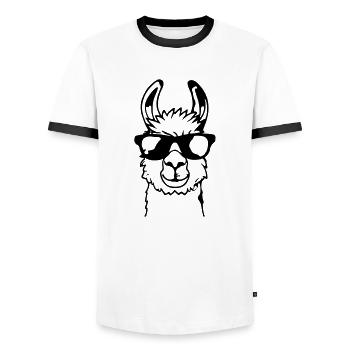 Lama avec des lunettes de soleil Drôle Pas de drame Lama - T-shirt contrasté Homme - blanc/noir - Devant - AI Model Female 172 light (172cm) & AI Model Male 178 dark (178cm)