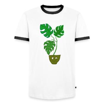 Monstera upset - Men's Ringer Shirt - white/black - Front - AI Model Female 172 light (172cm) & AI Model Male 178 dark (178cm)