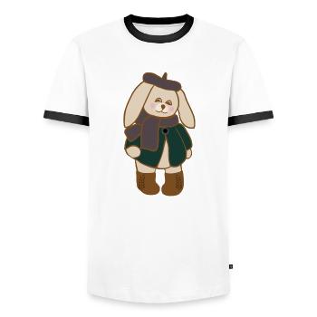 Lapin à l’automne - T-shirt contrasté Homme - blanc/noir - Devant - AI Model Female 172 light (172cm) & AI Model Male 178 dark (178cm)