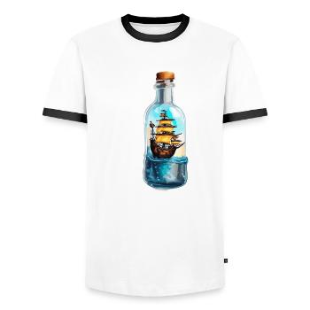 Flaschenschiff / Flaschenpost / Ahoi / Anker - Männer Kontrast-T-Shirt - Weiß/Schwarz - Vorne - AI Model Female 172 light (172cm) & AI Model Male 178 dark (178cm)