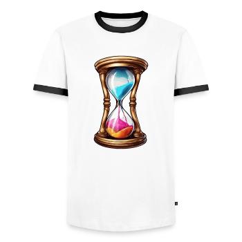 Hourglass / Timepiece / Antique /Grains of Sand / Drain - Men's Ringer Shirt - white/black - Front - AI Model Female 172 light (172cm) & AI Model Male 178 dark (178cm)