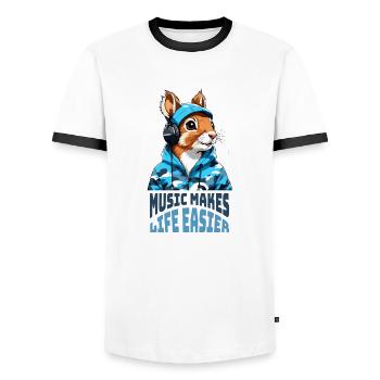 Music makes life easier - Men's Ringer Shirt - white/black - Front - AI Model Female 172 light (172cm) & AI Model Male 178 dark (178cm)
