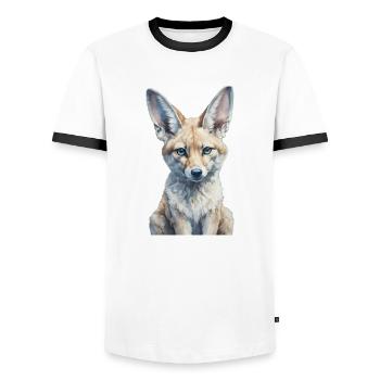 Fennec Renard - T-shirt contrasté Homme - blanc/noir - Devant - AI Model Female 172 light (172cm) & AI Model Male 178 dark (178cm)
