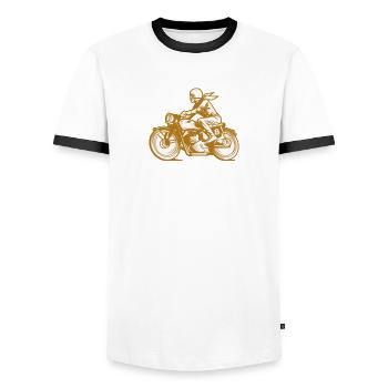 OWN THE ROAD Biker gift T-shirt - Men's Ringer Shirt - white/black - Front - AI Model Female 172 light (172cm) & AI Model Male 178 dark (178cm)