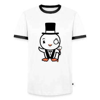 Sir Vogel Zylinder Hut Monokel Brille reicher Herr - Männer Kontrast-T-Shirt - Weiß/Schwarz - Vorne - AI Model Female 172 light (172cm) & AI Model Male 178 dark (178cm)