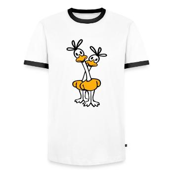 2 Road Runner Couple Coucou Oiseau Long Cou - T-shirt contrasté Homme - blanc/noir - Devant - AI Model Female 172 light (172cm) & AI Model Male 178 dark (178cm)