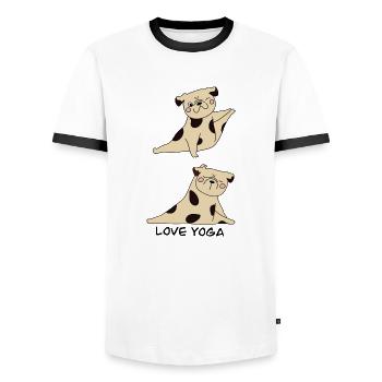 Zen Pug – Dog Yoga - Männer Kontrast-T-Shirt - Weiß/Schwarz - Vorne - AI Model Female 172 light (172cm) & AI Model Male 178 dark (178cm)
