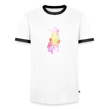 I am a girl who loves dogs - Men's Ringer Shirt - white/black - Front - AI Model Female 172 light (172cm) & AI Model Male 178 dark (178cm)
