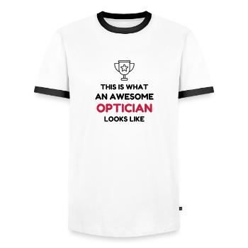 opticien / optique / yeux / lunettes - T-shirt contrasté Homme - blanc/noir - Devant - AI Model Female 172 light (172cm) & AI Model Male 178 dark (178cm)