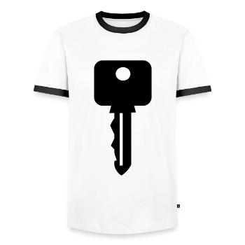 Key - key - gift idea - Men's Ringer Shirt - white/black - Front - AI Model Female 172 light (172cm) & AI Model Male 178 dark (178cm)
