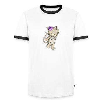 Bikini Katze Comic - Männer Kontrast-T-Shirt - Weiß/Schwarz - Vorne - AI Model Female 172 light (172cm) & AI Model Male 178 dark (178cm)