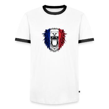France - Men's Ringer Shirt - white/black - Front - AI Model Female 172 light (172cm) & AI Model Male 178 dark (178cm)