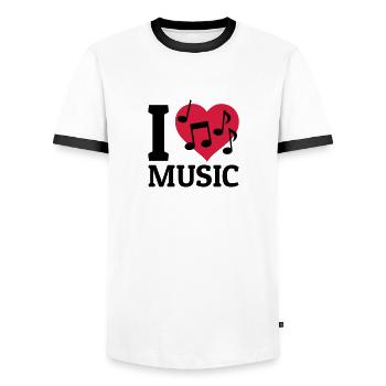 I love Music - Men's Ringer Shirt - white/black - Front - AI Model Female 172 light (172cm) & AI Model Male 178 dark (178cm)