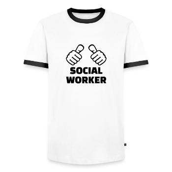 Assistant social - T-shirt contrasté Homme - blanc/noir - Devant - AI Model Female 172 light (172cm) & AI Model Male 178 dark (178cm)