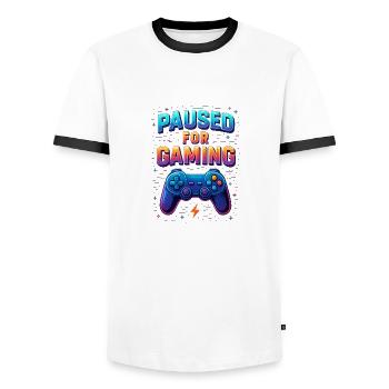 Gaming Vector Pixel Art – Paused for Gaming - Men's Ringer Shirt - white/black - Front - AI Model Female 172 light (172cm) & AI Model Male 178 dark (178cm)