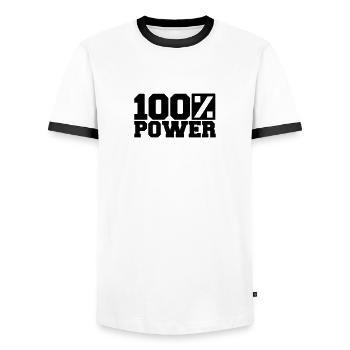 Logo 100 % de puissance - T-shirt contrasté Homme - blanc/noir - Devant - AI Model Female 172 light (172cm) & AI Model Male 178 dark (178cm)
