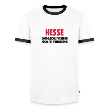 Hesse Hessen witzig lustig Motto Statement - Männer Kontrast-T-Shirt - Weiß/Schwarz - Vorne - AI Model Female 172 light (172cm) & AI Model Male 178 dark (178cm)