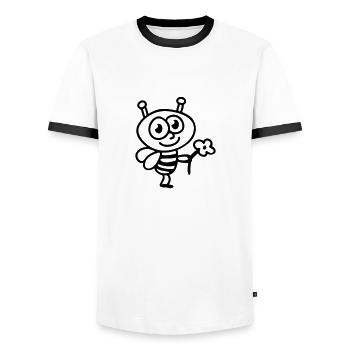Bee + Flower - Line - Men's Ringer Shirt - white/black - Front - AI Model Female 172 light (172cm) & AI Model Male 178 dark (178cm)