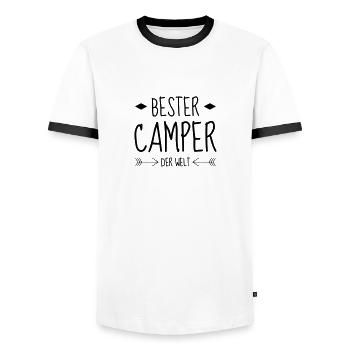 Camping / Camper / Campeur / Camp / Scout - Men's Ringer Shirt - white/black - Front - AI Model Female 172 light (172cm) & AI Model Male 178 dark (178cm)