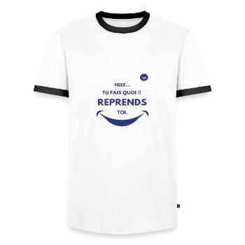 Hé! Tu fais quoi ? Reprends toi. Smile - T-shirt contrasté Homme - blanc/noir - Devant - AI Model Female 172 light (172cm) & AI Model Male 178 dark (178cm)