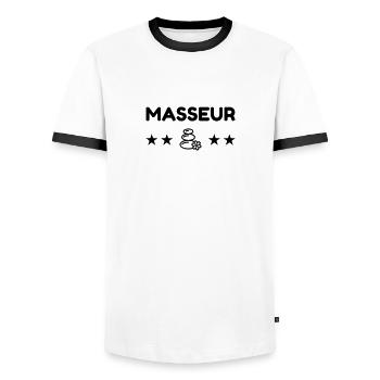 Massage Masseur Masseuse Work Job Travail - Men's Ringer Shirt - white/black - Front - AI Model Female 172 light (172cm) & AI Model Male 178 dark (178cm)