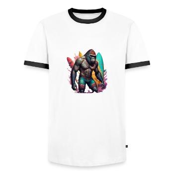 Surfing Gorilla - Männer Kontrast-T-Shirt - Weiß/Schwarz - Vorne - AI Model Female 172 light (172cm) & AI Model Male 178 dark (178cm)