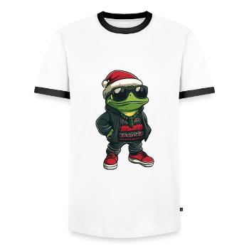 Frog Christmas X-Mas - Men's Ringer Shirt - white/black - Front - AI Model Female 172 light (172cm) & AI Model Male 178 dark (178cm)
