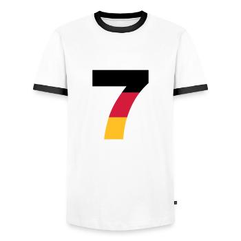 Deutschland Zahlen, Deutschland Rückennummern, 7 - T-shirt contrasté Homme - blanc/noir - Devant - AI Model Female 172 light (172cm) & AI Model Male 178 dark (178cm)