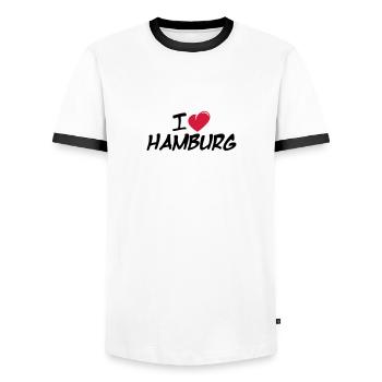 J'aime Hambourg / J'aime Hambourg - T-shirt contrasté Homme - blanc/noir - Devant - AI Model Female 172 light (172cm) & AI Model Male 178 dark (178cm)