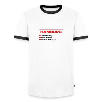 Hamburg Work hard - Männer Kontrast-T-Shirt - Weiß/Schwarz - Vorne - AI Model Female 172 light (172cm) & AI Model Male 178 dark (178cm)