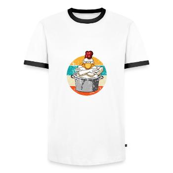 Vintage Retro Huhn Kochtopf - Männer Kontrast-T-Shirt - Weiß/Schwarz - Vorne - AI Model Female 172 light (172cm) & AI Model Male 178 dark (178cm)