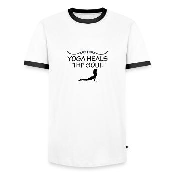 Yoga Méditation Spa Namaste - T-shirt contrasté Homme - blanc/noir - Devant - AI Model Female 172 light (172cm) & AI Model Male 178 dark (178cm)