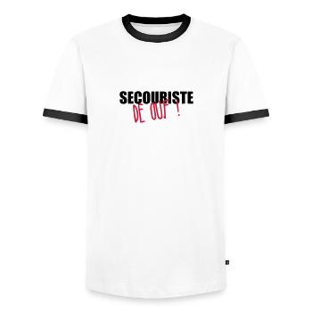 Erste Hilfe / Retter / Retterin / Arzt - Männer Kontrast-T-Shirt - Weiß/Schwarz - Vorne - AI Model Female 172 light (172cm) & AI Model Male 178 dark (178cm)