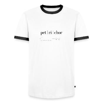 The Smell of Rain - Men's Ringer Shirt - white/black - Front - AI Model Female 172 light (172cm) & AI Model Male 178 dark (178cm)
