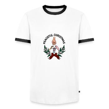 Noël paisible avec animal et humain - T-shirt contrasté Homme - blanc/noir - Devant - AI Model Female 172 light (172cm) & AI Model Male 178 dark (178cm)