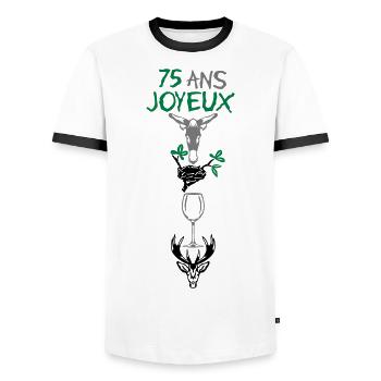 75 ans ane nid verre cerf rebus anniversaire - T-shirt contrasté Homme - blanc/noir - Devant - AI Model Female 172 light (172cm) & AI Model Male 178 dark (178cm)