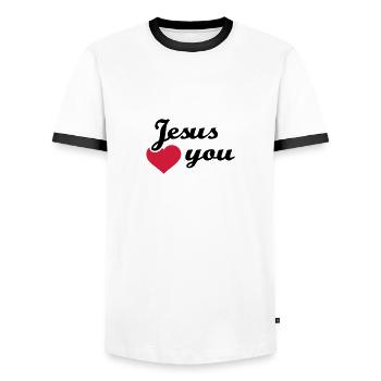 Jesus loves You - T-shirt contrasté Homme - blanc/noir - Devant - AI Model Female 172 light (172cm) & AI Model Male 178 dark (178cm)