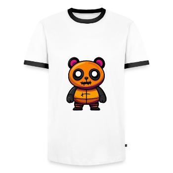Panda Halloween Tier - Männer Kontrast-T-Shirt - Weiß/Schwarz - Vorne - AI Model Female 172 light (172cm) & AI Model Male 178 dark (178cm)