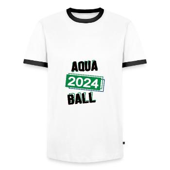 Aquaball Spieler Team Turnier Mannschaft in 2024 - Männer Kontrast-T-Shirt - Weiß/Schwarz - Vorne - AI Model Female 172 light (172cm) & AI Model Male 178 dark (178cm)