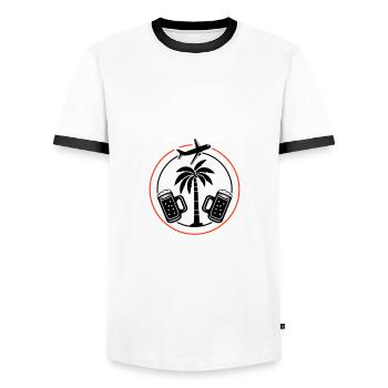 Bière, Palmiers, Vacances, Avion - T-shirt contrasté Homme - blanc/noir - Devant - AI Model Female 172 light (172cm) & AI Model Male 178 dark (178cm)