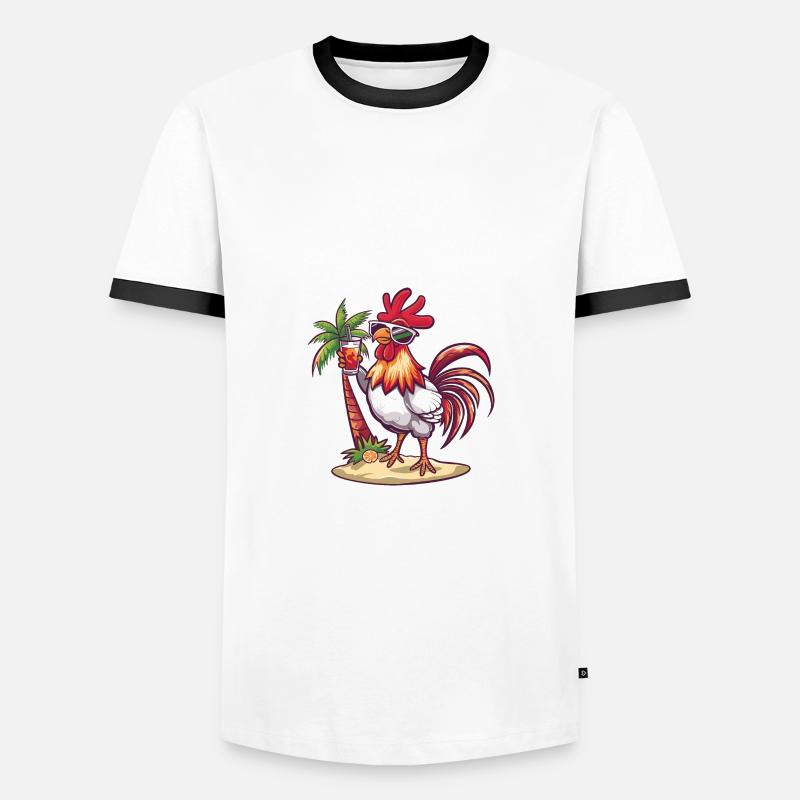 Rooster Summer Beach Comic - Men's Ringer Shirt - white/black