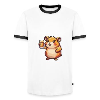 Hamster Beer Pixel - Men's Ringer Shirt - white/black - Front - AI Model Female 172 light (172cm) & AI Model Male 178 dark (178cm)