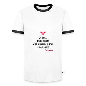 C'est le manque de gras, je me dessèche. Karadoc - T-shirt contrasté Homme - blanc/noir - Devant - AI Model Female 172 light (172cm) & AI Model Male 178 dark (178cm)