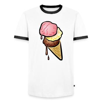 Eistüte mit drei Kugeln Eis - Männer Kontrast-T-Shirt - Weiß/Schwarz - Vorne - AI Model Female 172 light (172cm) & AI Model Male 178 dark (178cm)