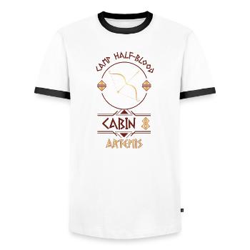 Cabin #8 in Camp Half Blood, Child of Artemis - Men's Ringer Shirt - white/black - Front - AI Model Female 172 light (172cm) & AI Model Male 178 dark (178cm)