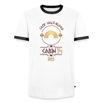 Cabin #14 in Camp Half Blood, Child of Iris - Men's Ringer Shirt - white/black - Front - AI Model Female 172 light (172cm) & AI Model Male 178 dark (178cm)