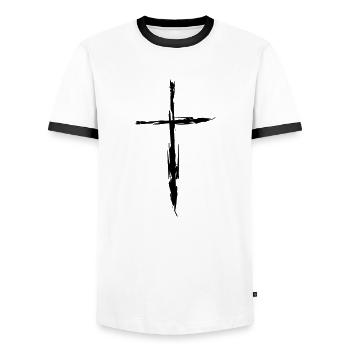 Kreuz - Männer Kontrast-T-Shirt - Weiß/Schwarz - Vorne - AI Model Female 172 light (172cm) & AI Model Male 178 dark (178cm)