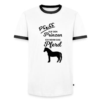 Pfeiff auf den Prinzen Ich nehm das Pferd reiten - Männer Kontrast-T-Shirt - Weiß/Schwarz - Vorne - AI Model Female 172 light (172cm) & AI Model Male 178 dark (178cm)