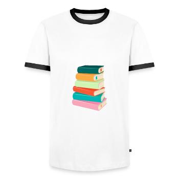 Go Aways I'm Reading - Bool Lover Slogan - Men's Ringer Shirt - white/black - Front - AI Model Female 172 light (172cm) & AI Model Male 178 dark (178cm)